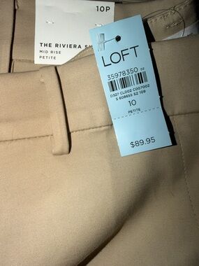 LOFT Riviera Slim Mid-Rise Petite Trousers in Khaki/Tan